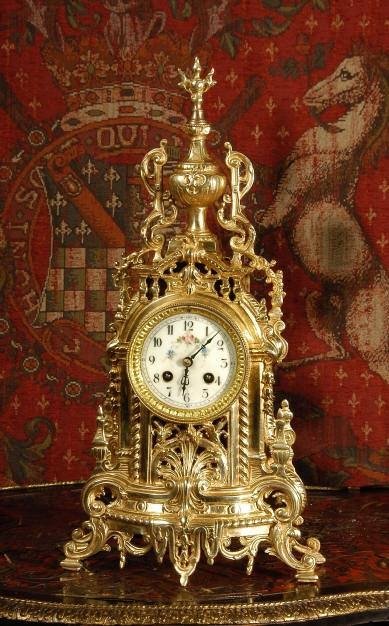 fig 3. **** SOLD **** Small Antique French Gilt Brass Clock Set
